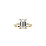 Emerald Cut Cathedral Setting Ring with Pavé Band YG