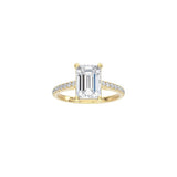 Emerald Cut Cathedral Setting Ring with Pavé Band YG