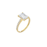Emerald Cut Cathedral Setting Ring with Pavé Band YG