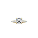 Cushion Cut Signature Four Prong Setting with pave band YG