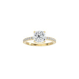 Cushion Cut Signature Four Prong Setting with pave band YG