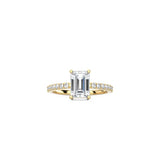 Emerald Cut Signature Four Prong Setting with pave band YG