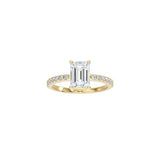 Emerald Cut Signature Four Prong Setting with pave band YG