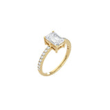 Emerald Cut Signature Four Prong Setting with pave band YG