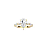 Pear Cut Signature Four Prong Setting with pave band YG