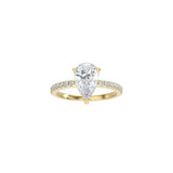 Pear Cut Signature Four Prong Setting with pave band YG