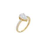 Pear Cut Signature Four Prong Setting with pave band YG
