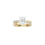 Emerald Cut Diamond and Gold Cross Band YG