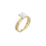 Emerald Cut Diamond and Gold Cross Band YG